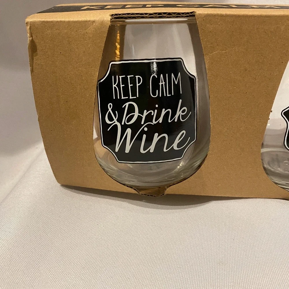 TMD holdings set of 4 stemless wine glasses 16 OZ keep calm‎ always time love
